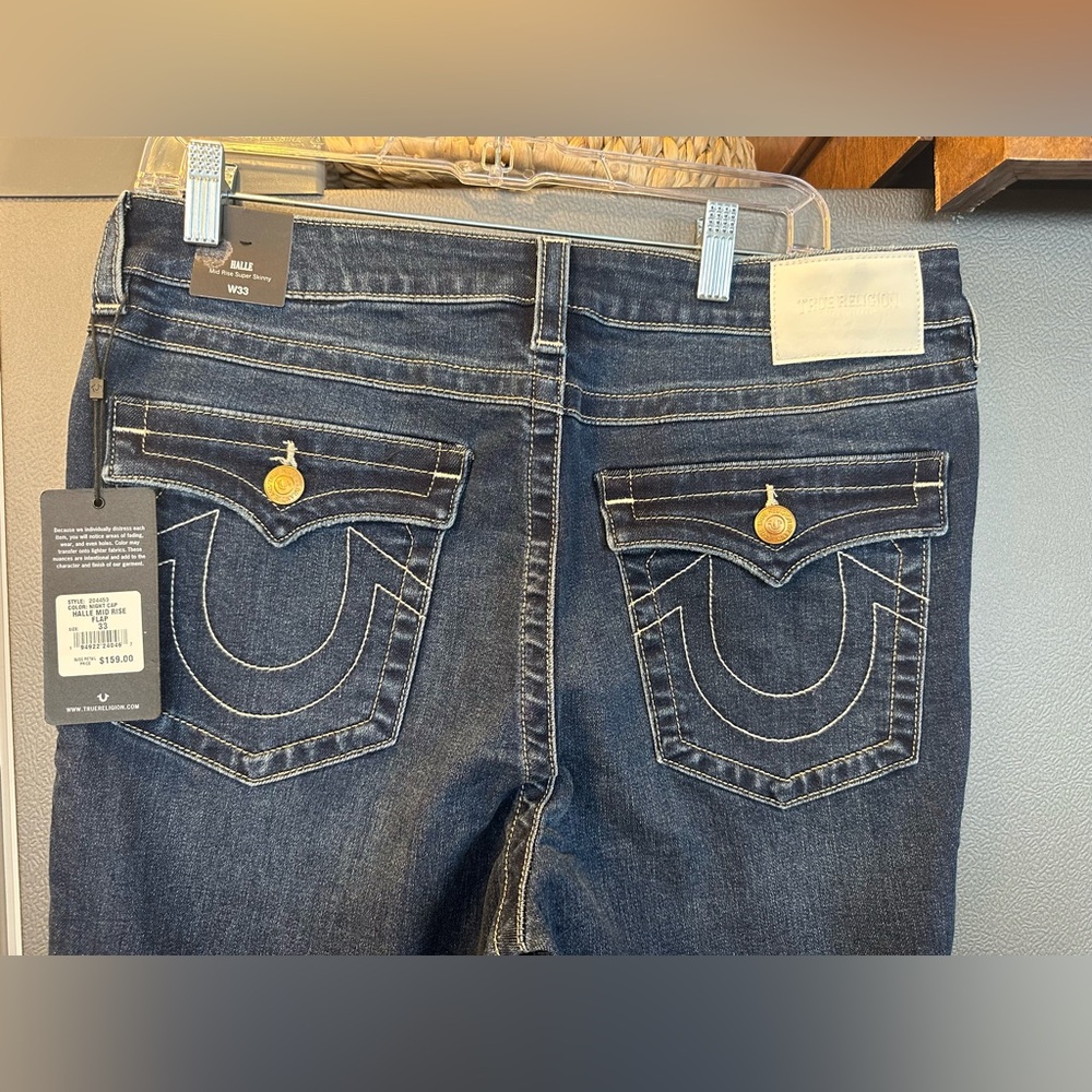 True Religion Halle Dark Wash Flap Pocket Jeans Size 33 Women’s  - Navy Blue